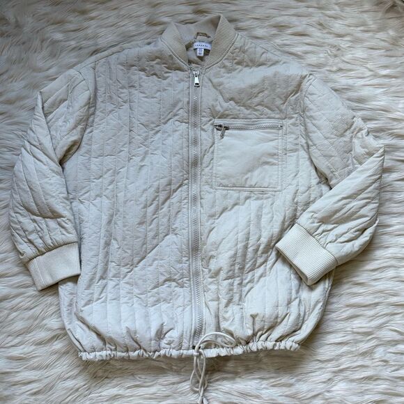 Topshop Quilted Oversized Bomber Liner Jacket in Cream - Picture 9 of 9